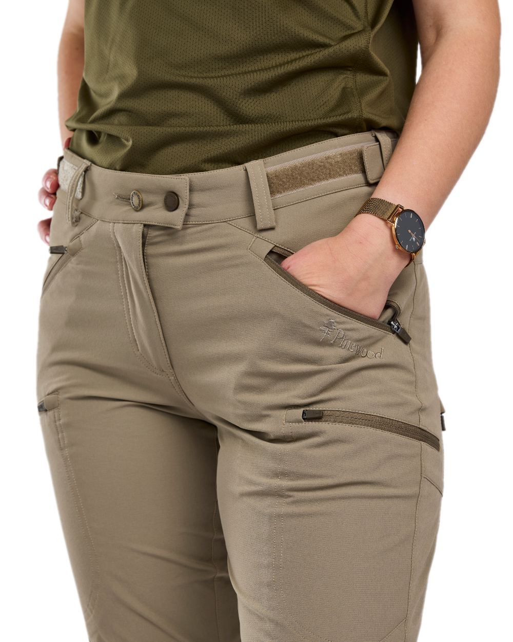 Mole Brown Coloured Pinewood Womens Abisko Light Stretch Trousers on white background #colour_mole-brown