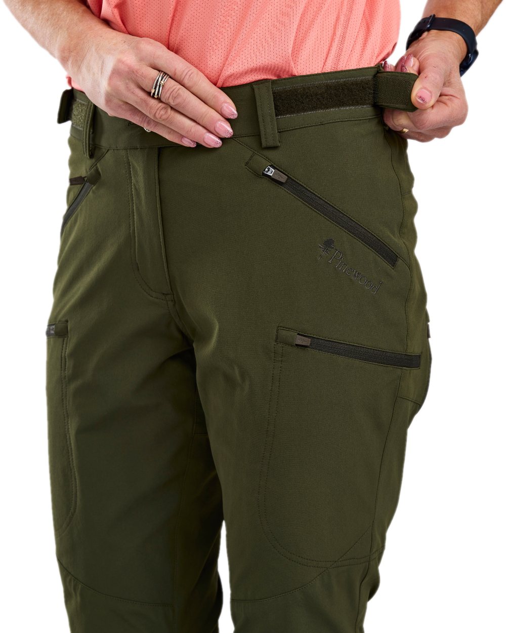 Mossgreen Coloured Pinewood Womens Abisko Light Stretch Trousers on white background #colour_mossgreen