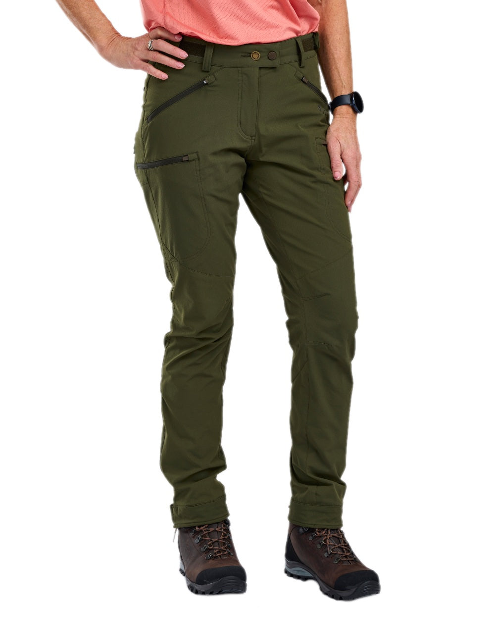 Mossgreen Coloured Pinewood Womens Abisko Light Stretch Trousers on white background #colour_mossgreen