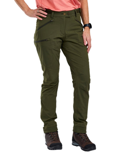 Mossgreen Coloured Pinewood Womens Abisko Light Stretch Trousers on white background #colour_mossgreen