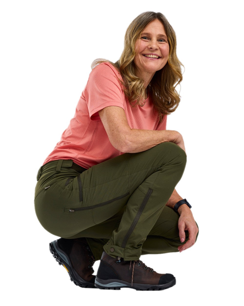 Mossgreen Coloured Pinewood Womens Abisko Light Stretch Trousers on white background #colour_mossgreen