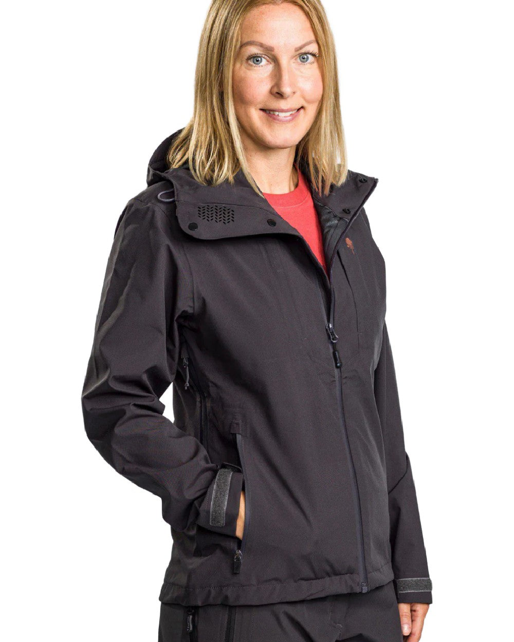 Dark Anthracite coloured Pinewood Womens Abisko Telluz Three Layer Jacket on white background #colour_dark-anthracite