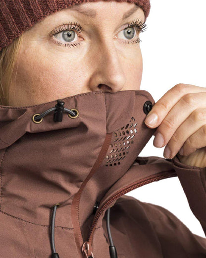 Marron Rose coloured Pinewood Womens Abisko Telluz Three Layer Jacket on white background #colour_marron-rose