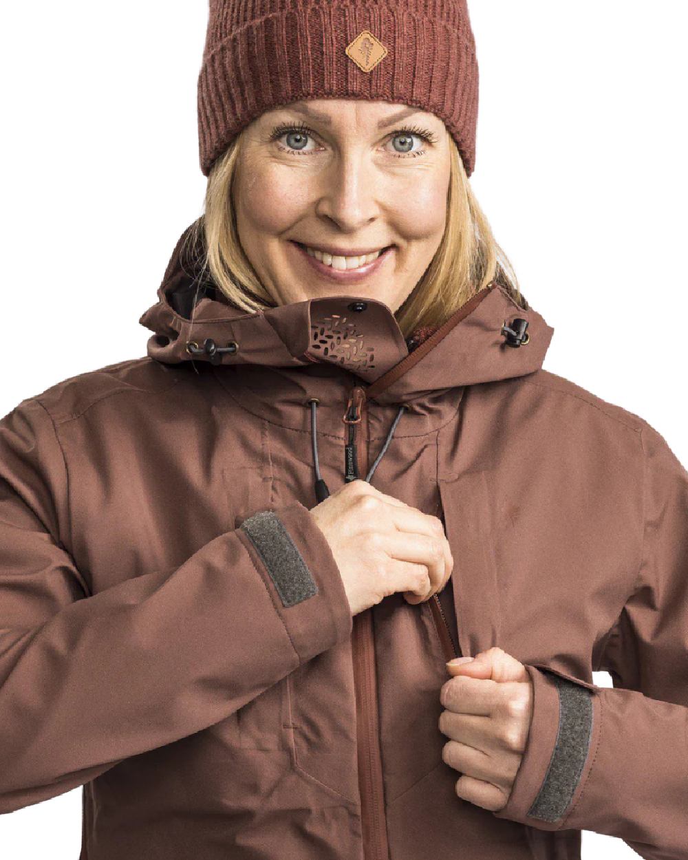 Marron Rose coloured Pinewood Womens Abisko Telluz Three Layer Jacket on white background #colour_marron-rose