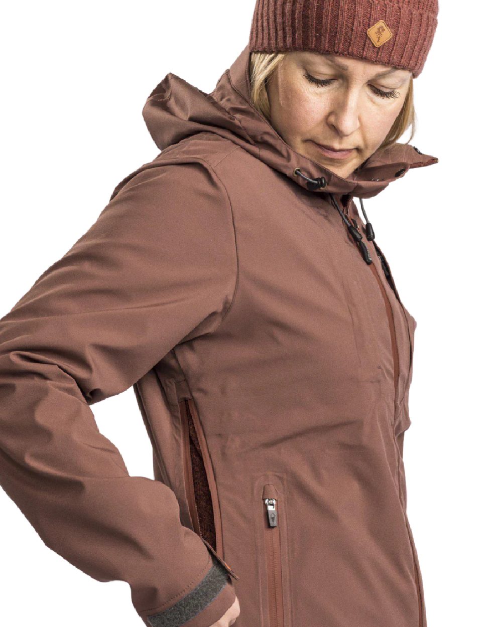 Marron Rose coloured Pinewood Womens Abisko Telluz Three Layer Jacket on white background #colour_marron-rose