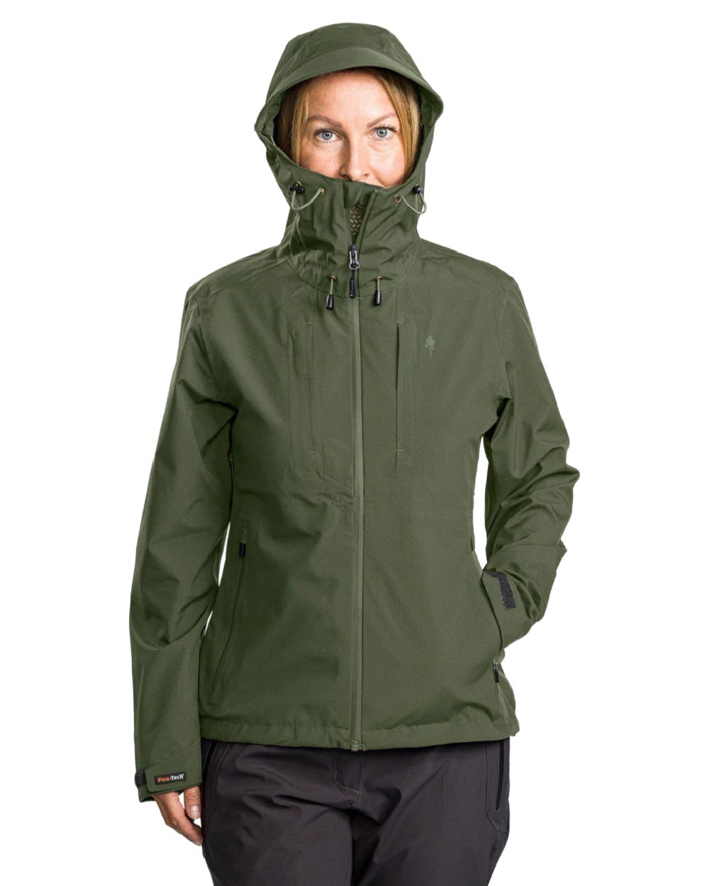Moss Green coloured Pinewood Womens Abisko Telluz Three Layer Jacket on white background #colour_moss-green