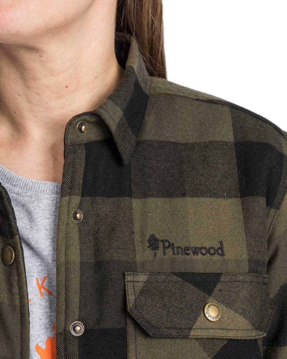 Green Black coloured Pinewood Womens Canada Classic 2.0 Shirt on white background #colour_green-black