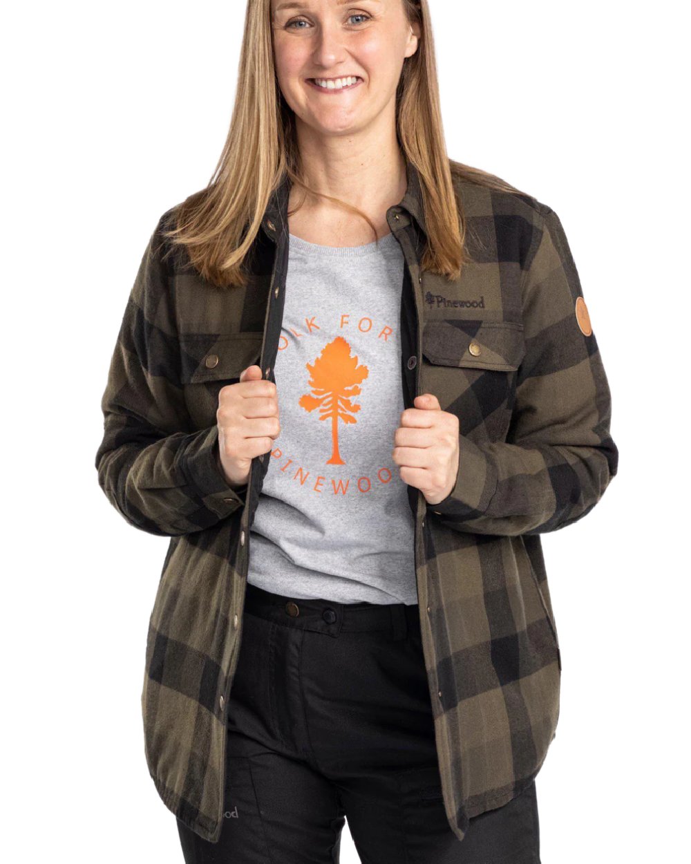 Green Black coloured Pinewood Womens Canada Classic 2.0 Shirt on white background #colour_green-black