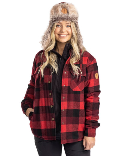Red Black Coloured Pinewood Womens Canada Classic 2.0 Shirt on outdoor background #colour_red-black