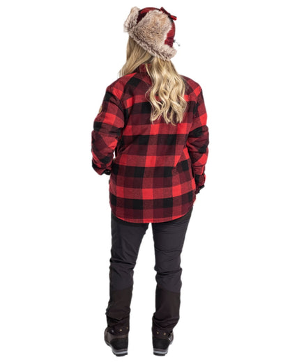 Red Black Coloured Pinewood Womens Canada Classic 2.0 Shirt on outdoor background #colour_red-black