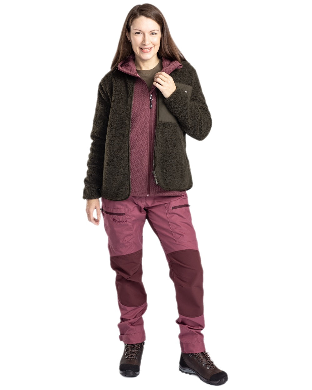 Light Plum Earth Plum Coloured Pinewood Womens Caribou TC Trousers on white background #colour_light-plum-earth-plum