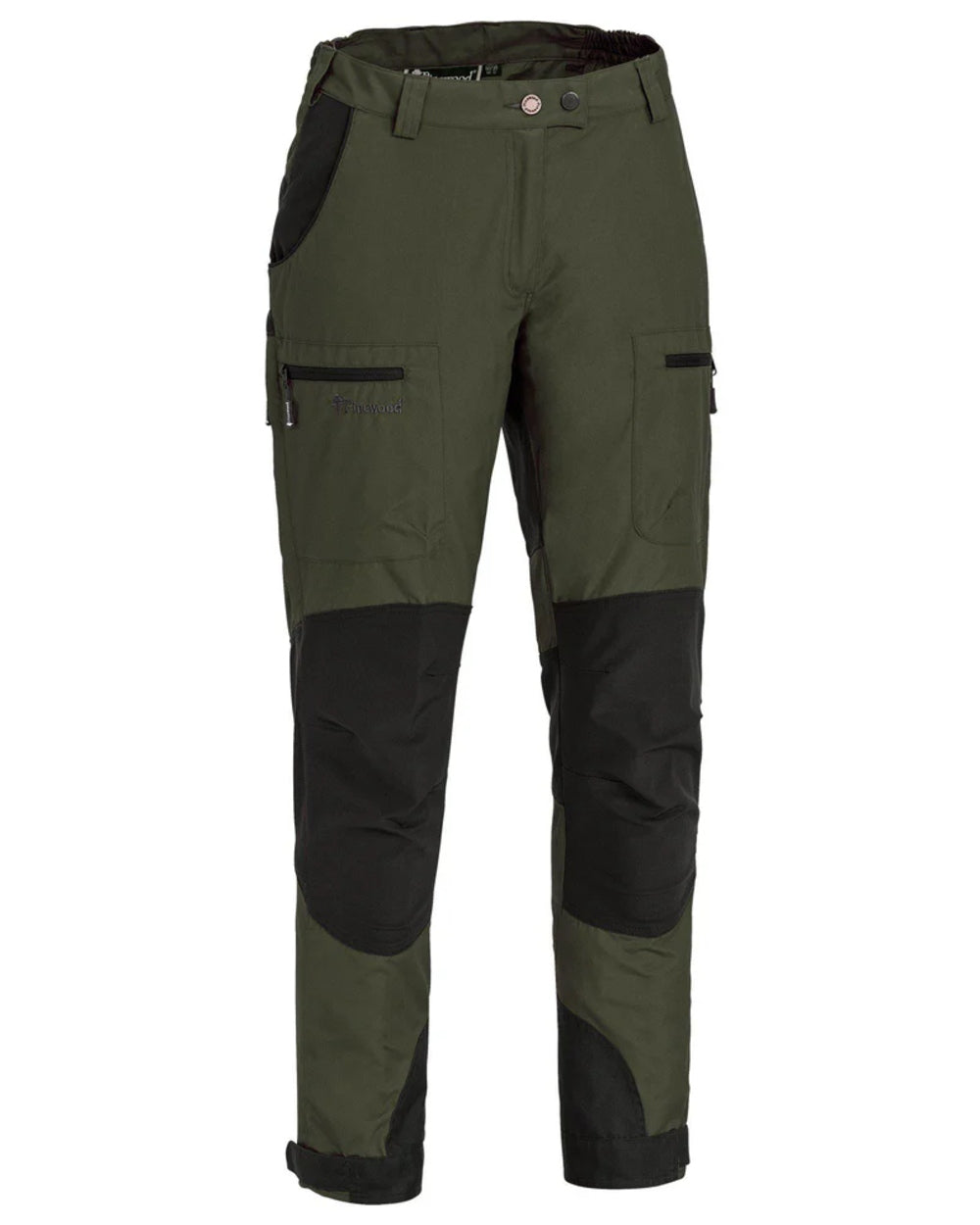 Moss Green Black coloured Pinewood Womens Caribou TC Trousers on white background #colour_moss-green-black