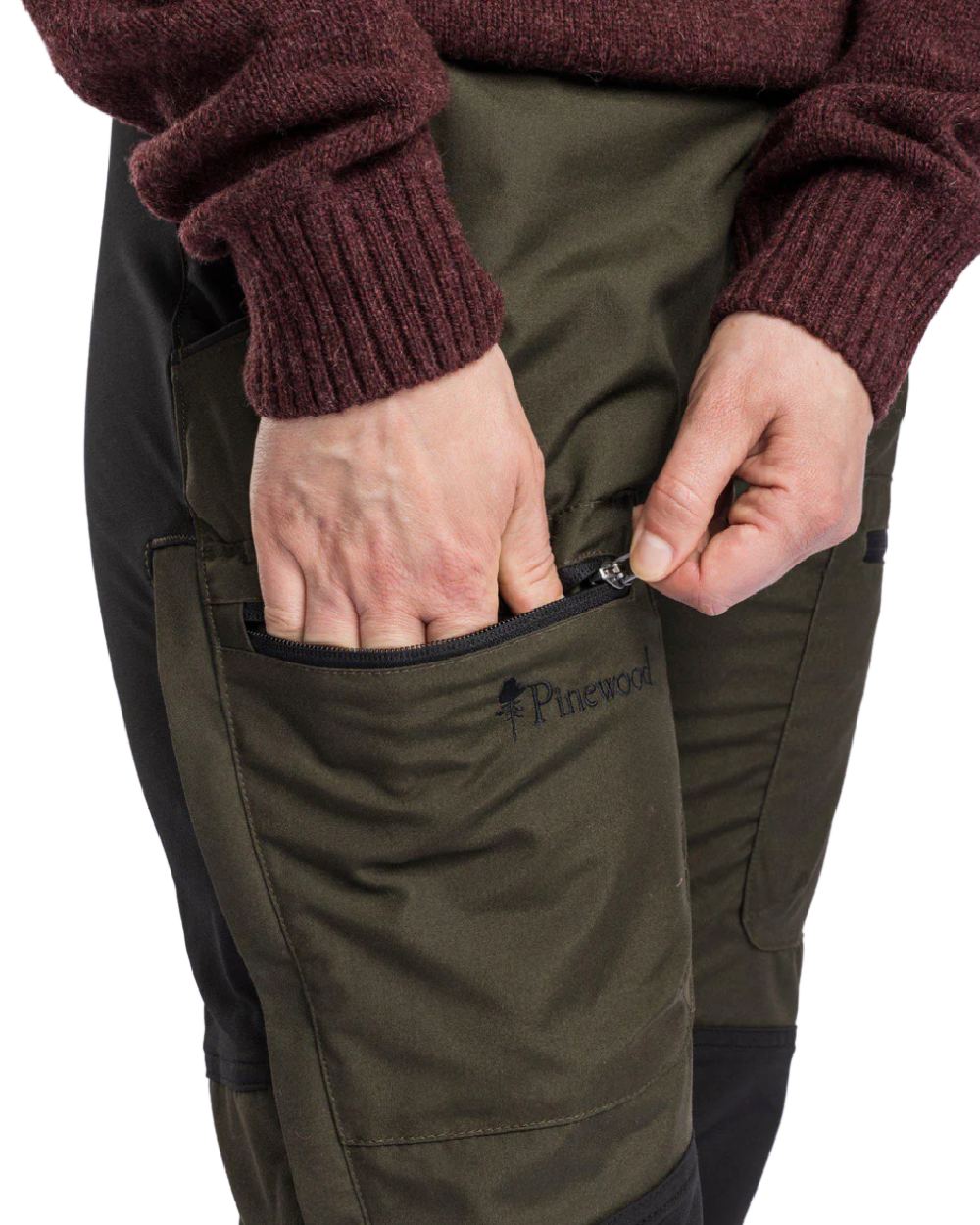 Moss Green Black coloured Pinewood Womens Caribou TC Trousers on white background #colour_moss-green-black
