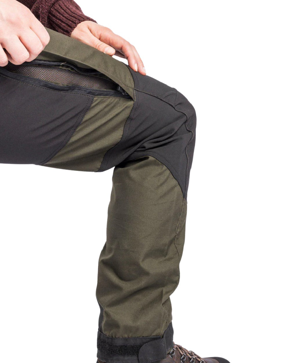 Moss Green Black coloured Pinewood Womens Caribou TC Trousers on white background #colour_moss-green-black