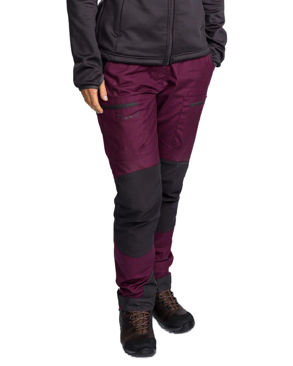 Plum Dark Anthracite coloured Pinewood Womens Caribou TC Trousers on white background #colour_plum-dark-anthracite