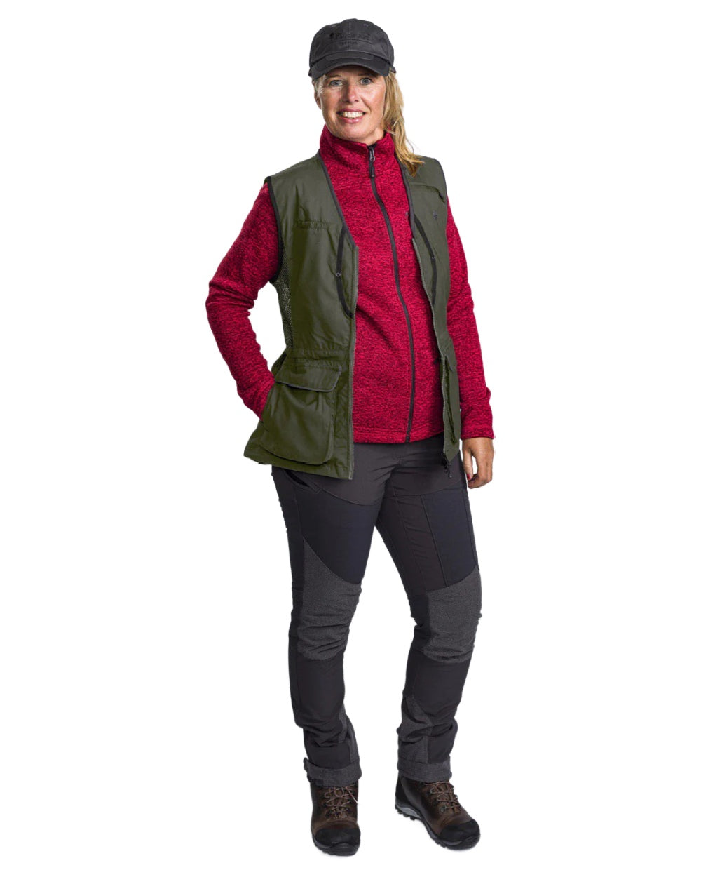 Black Moss Green coloured Pinewood Womens Dog Sports 2.0 Vest on white background #colour_black-moss-green