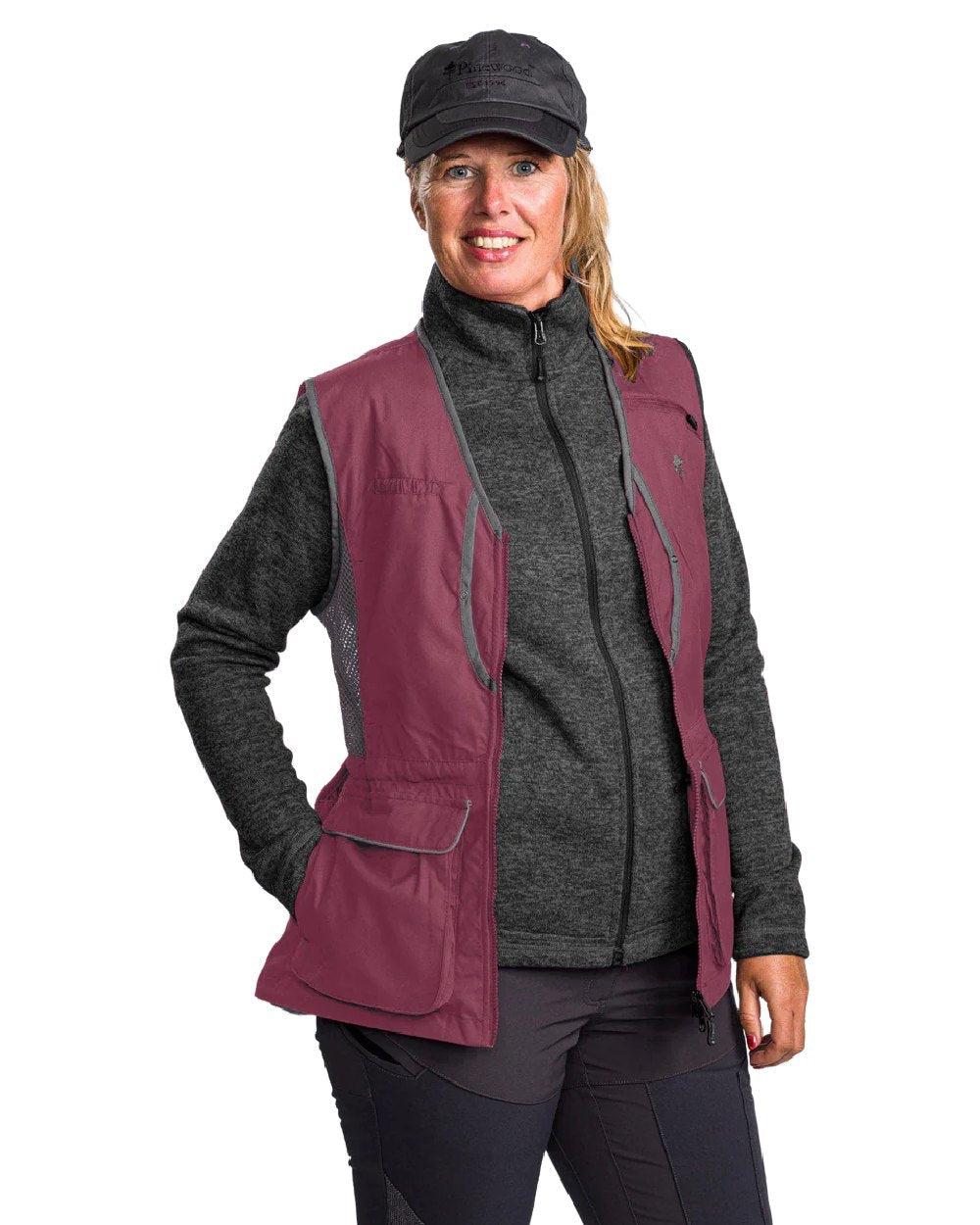 Plum Dark Anthracite coloured Pinewood Womens Dog Sports 2.0 Vest on white background #colour_plum-dark-anthracite