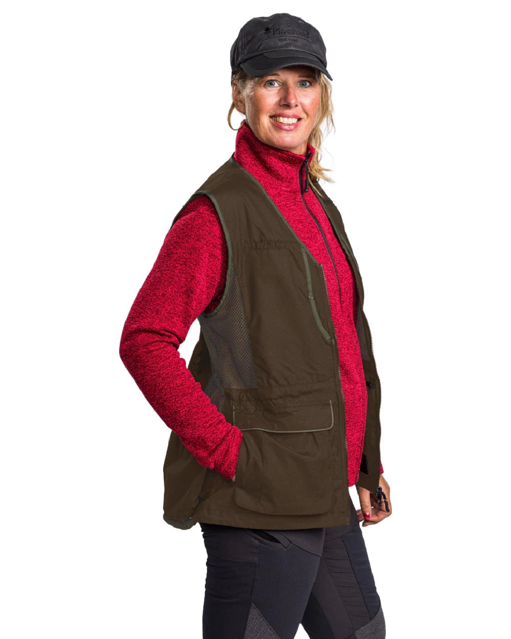Suede Brown Dark Olive coloured Pinewood Womens Dog Sports 2.0 Vest on white background #colour_suede-brown-dark-olive