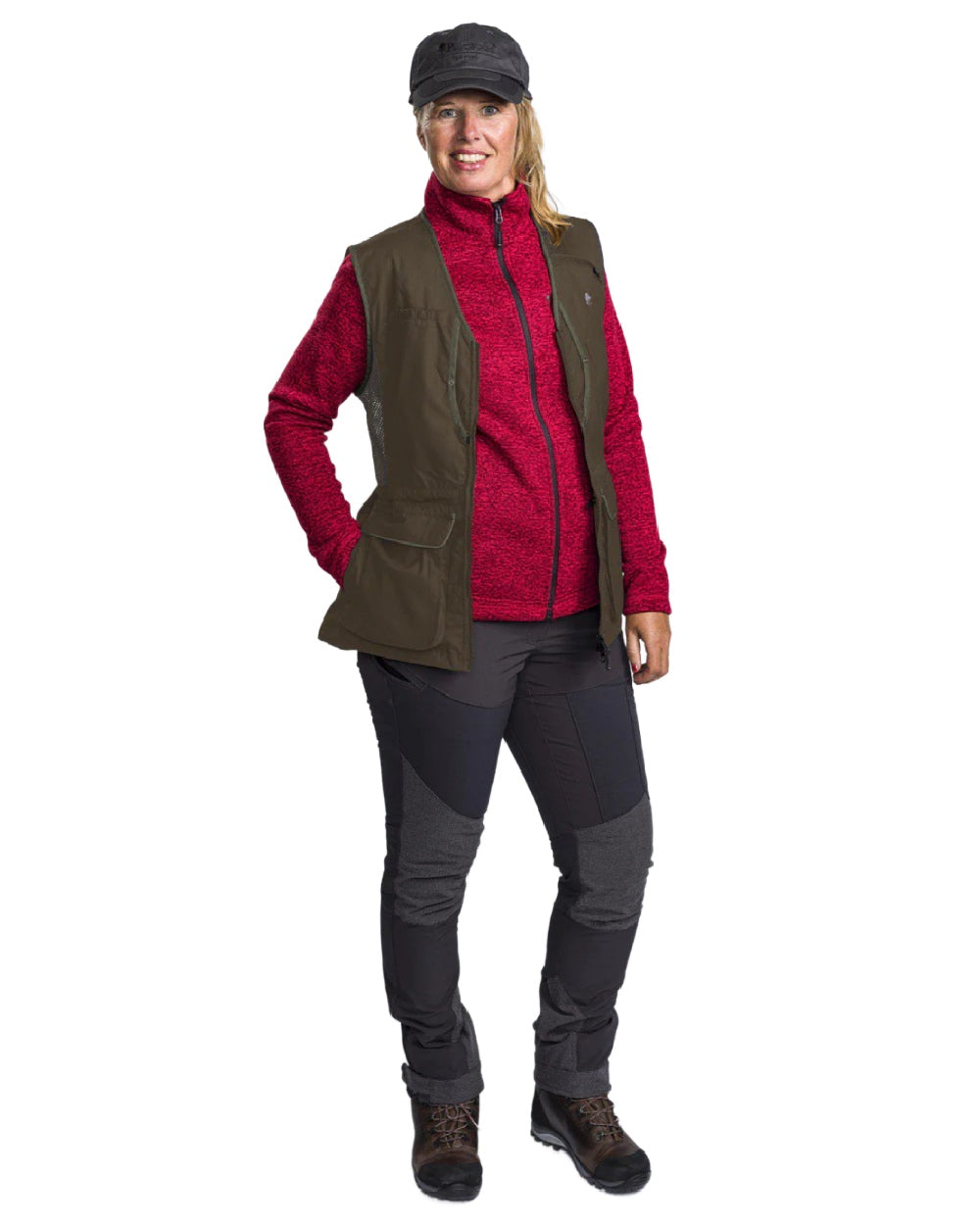 Suede Brown Dark Olive coloured Pinewood Womens Dog Sports 2.0 Vest on white background #colour_suede-brown-dark-olive