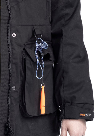 Black Coloured Pinewood Womens Dog Sports Trainer Extreme Jacket on white background #colour_black