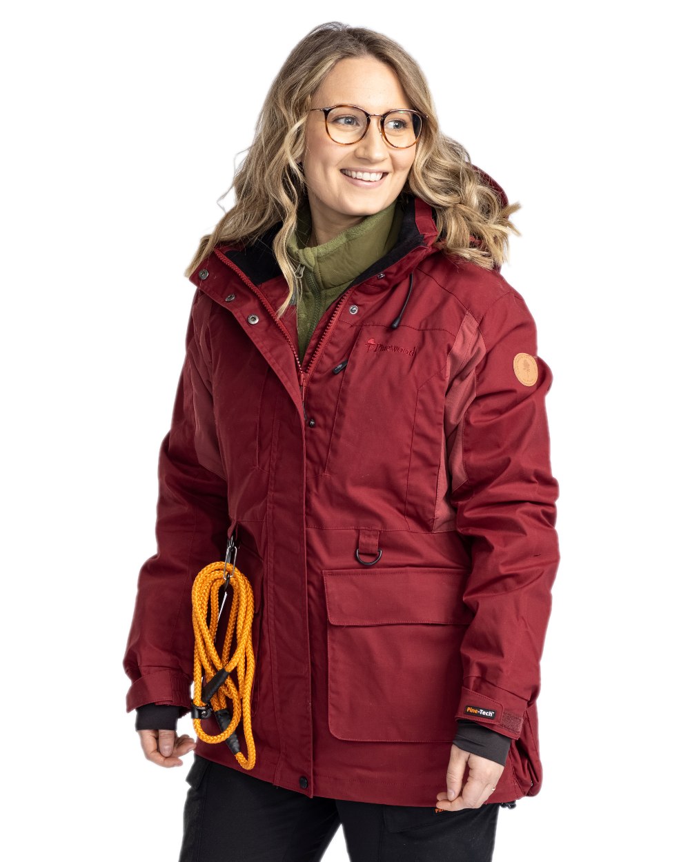 Dark Tomato Dark Red Coloured Pinewood Womens Dog Sports Trainer Extreme Jacket on white background #colour_dark-tomato-dark-red