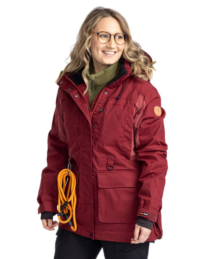 Dark Tomato Dark Red Coloured Pinewood Womens Dog Sports Trainer Extreme Jacket on white background #colour_dark-tomato-dark-red