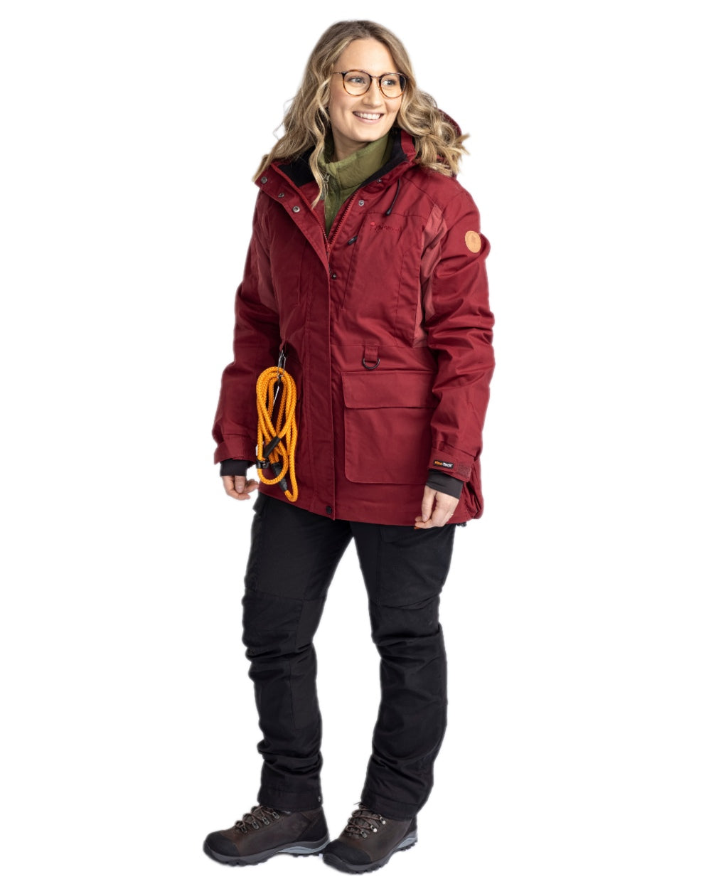 Dark Tomato Dark Red Coloured Pinewood Womens Dog Sports Trainer Extreme Jacket on white background #colour_dark-tomato-dark-red