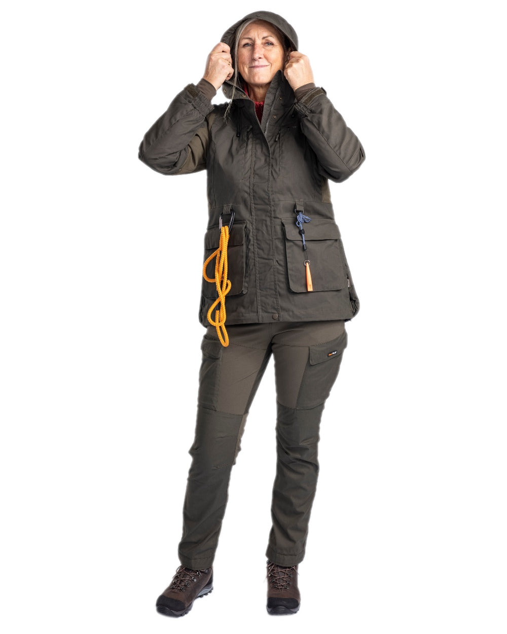 Moss Green Coloured Pinewood Womens Dog Sports Trainer Extreme Jacket on white background #colour_moss-green
