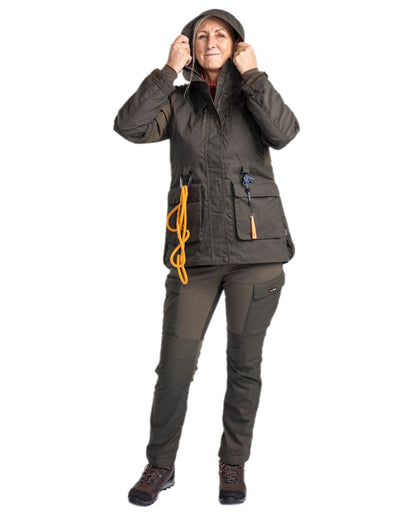 Moss Green Coloured Pinewood Womens Dog Sports Trainer Extreme Jacket on white background #colour_moss-green
