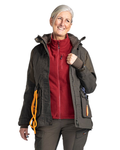 Moss Green Coloured Pinewood Womens Dog Sports Trainer Extreme Jacket on white background #colour_moss-green
