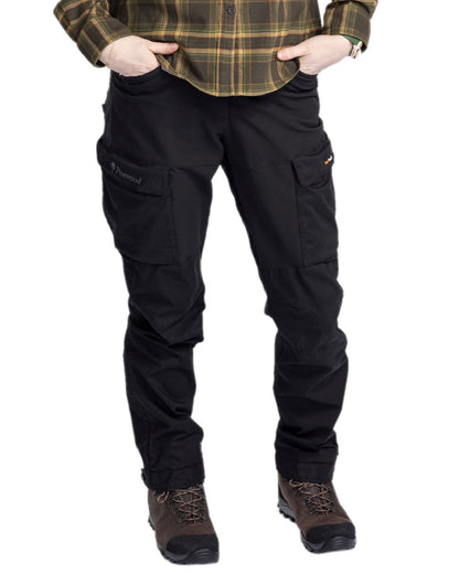 Black Coloured Pinewood Womens Dog Sports Trainer Extreme Trousers on white background #colour_black