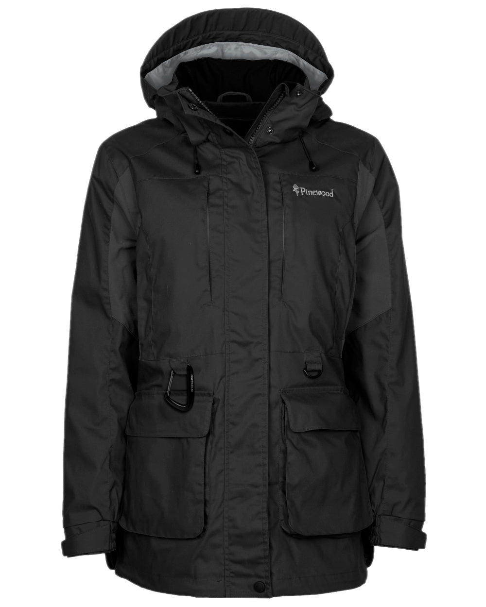 Black Coloured Pinewood Womens Dog Sports Trainer Jacket on white background #colour_black