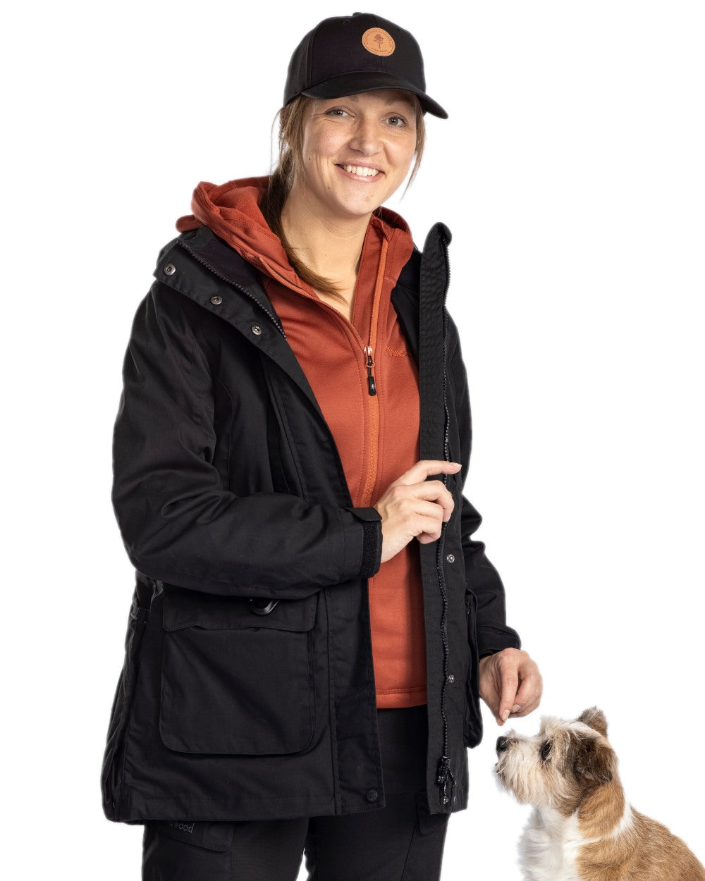 Black Coloured Pinewood Womens Dog Sports Trainer Jacket on white background #colour_black