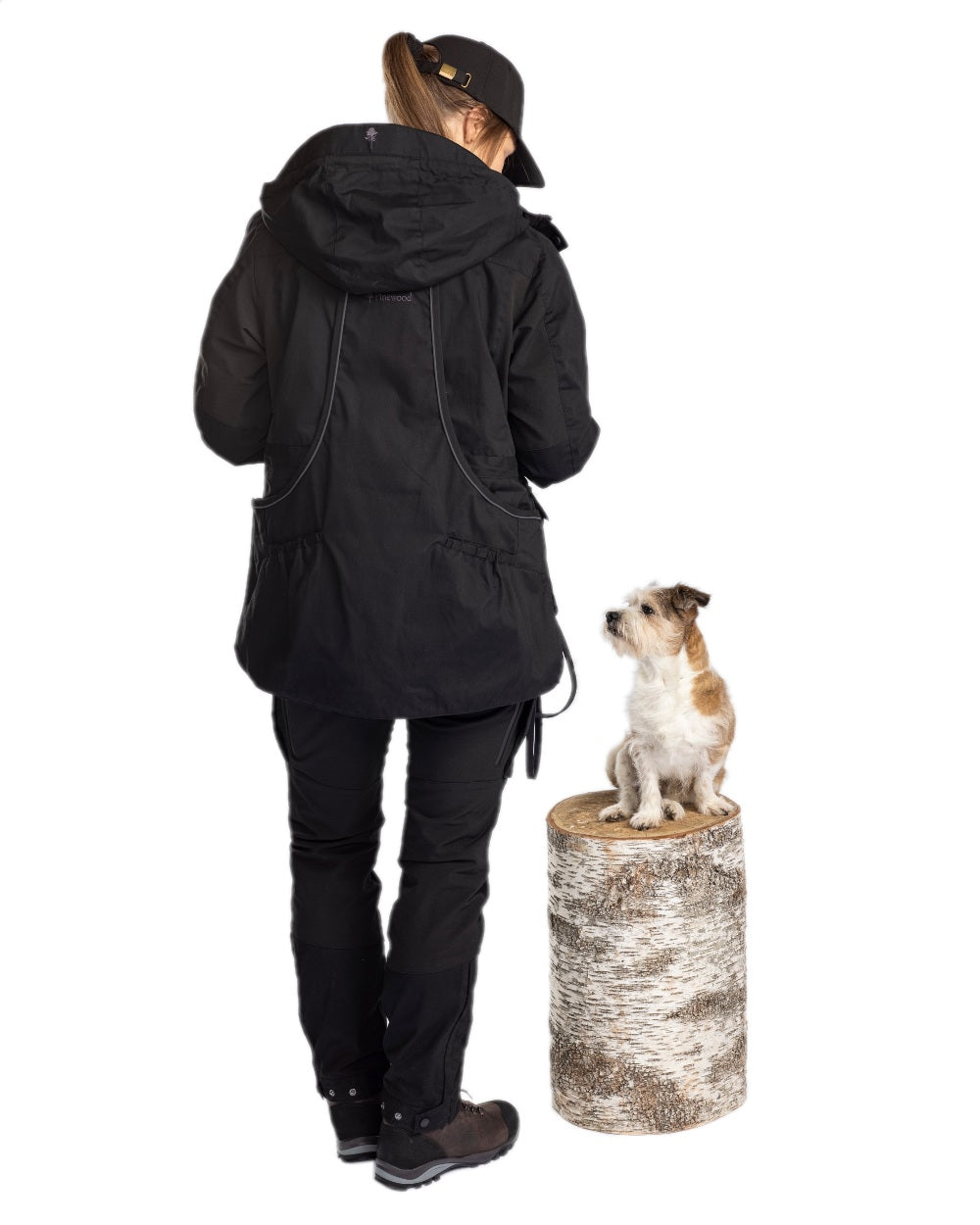 Black Coloured Pinewood Womens Dog Sports Trainer Jacket on white background #colour_black