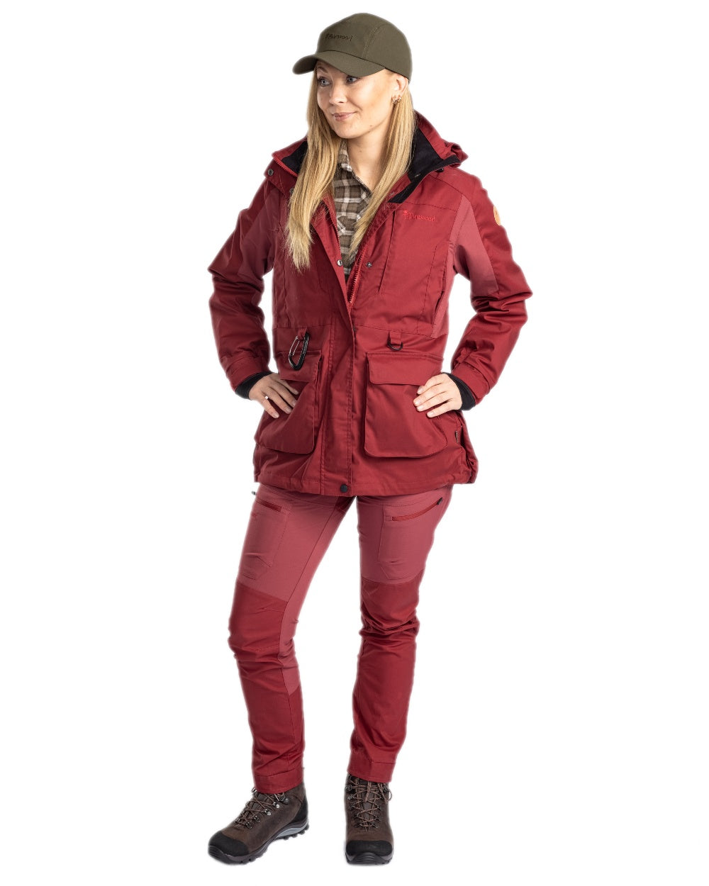 Dark Tomato Dark Red Coloured Pinewood Womens Dog Sports Trainer Jacket on white background #colour_dark-tomato-dark-red