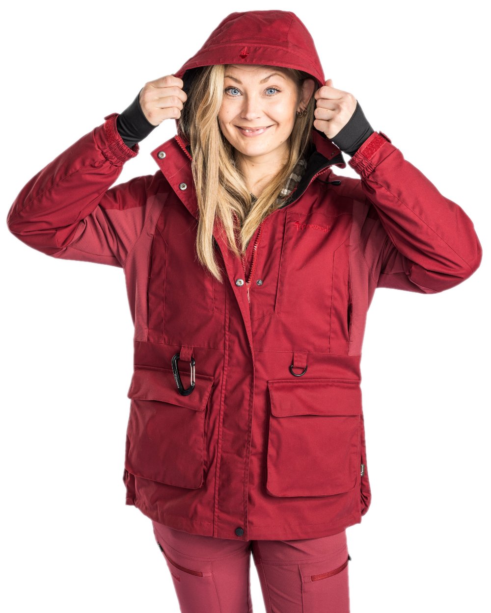 Dark Tomato Dark Red Coloured Pinewood Womens Dog Sports Trainer Jacket on white background #colour_dark-tomato-dark-red