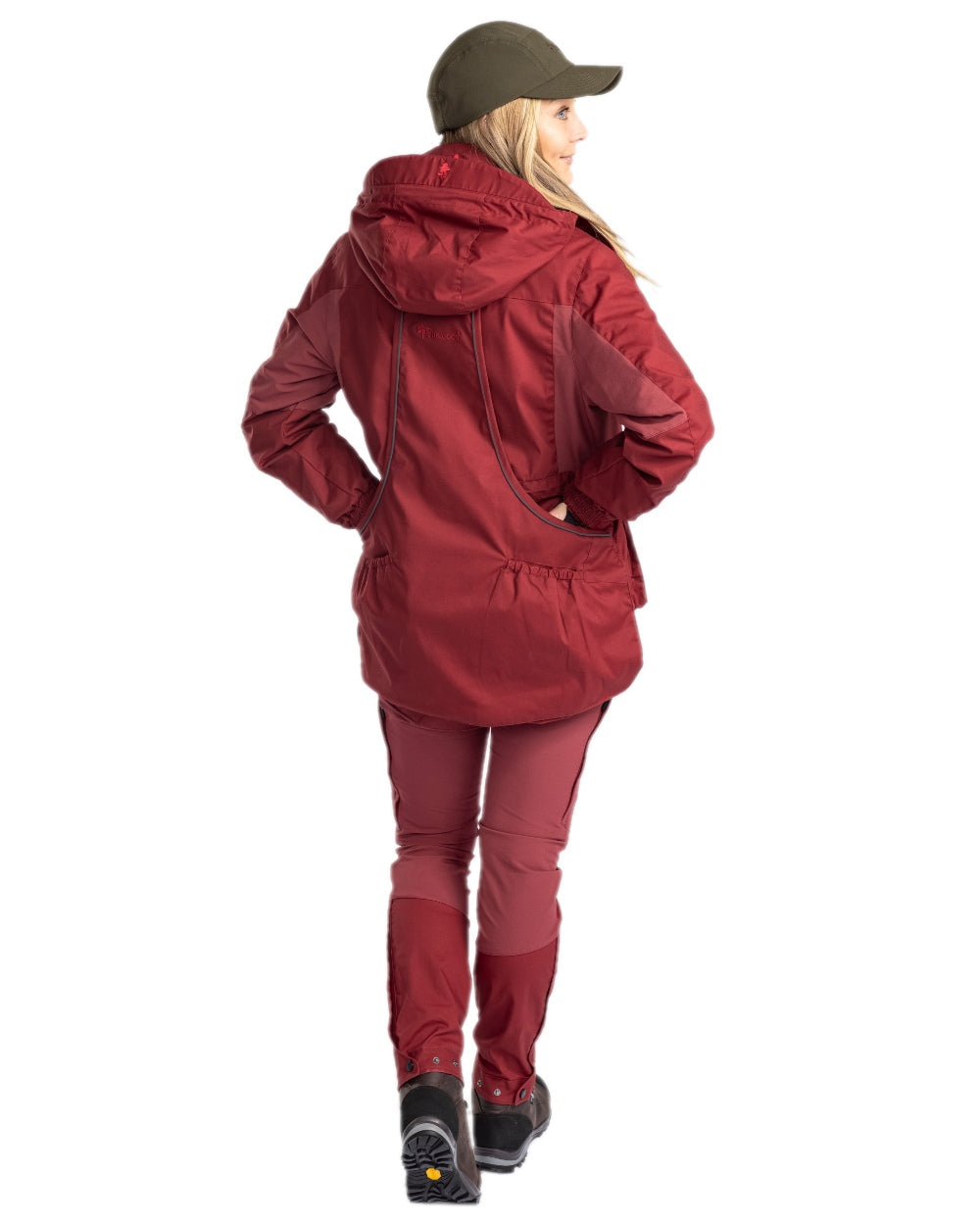 Dark Tomato Dark Red Coloured Pinewood Womens Dog Sports Trainer Jacket on white background #colour_dark-tomato-dark-red
