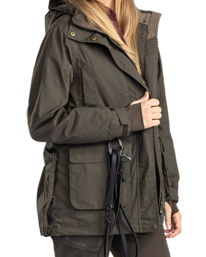 Moss Green Coloured Pinewood Womens Dog Sports Trainer Jacket on white background #colour_moss-green