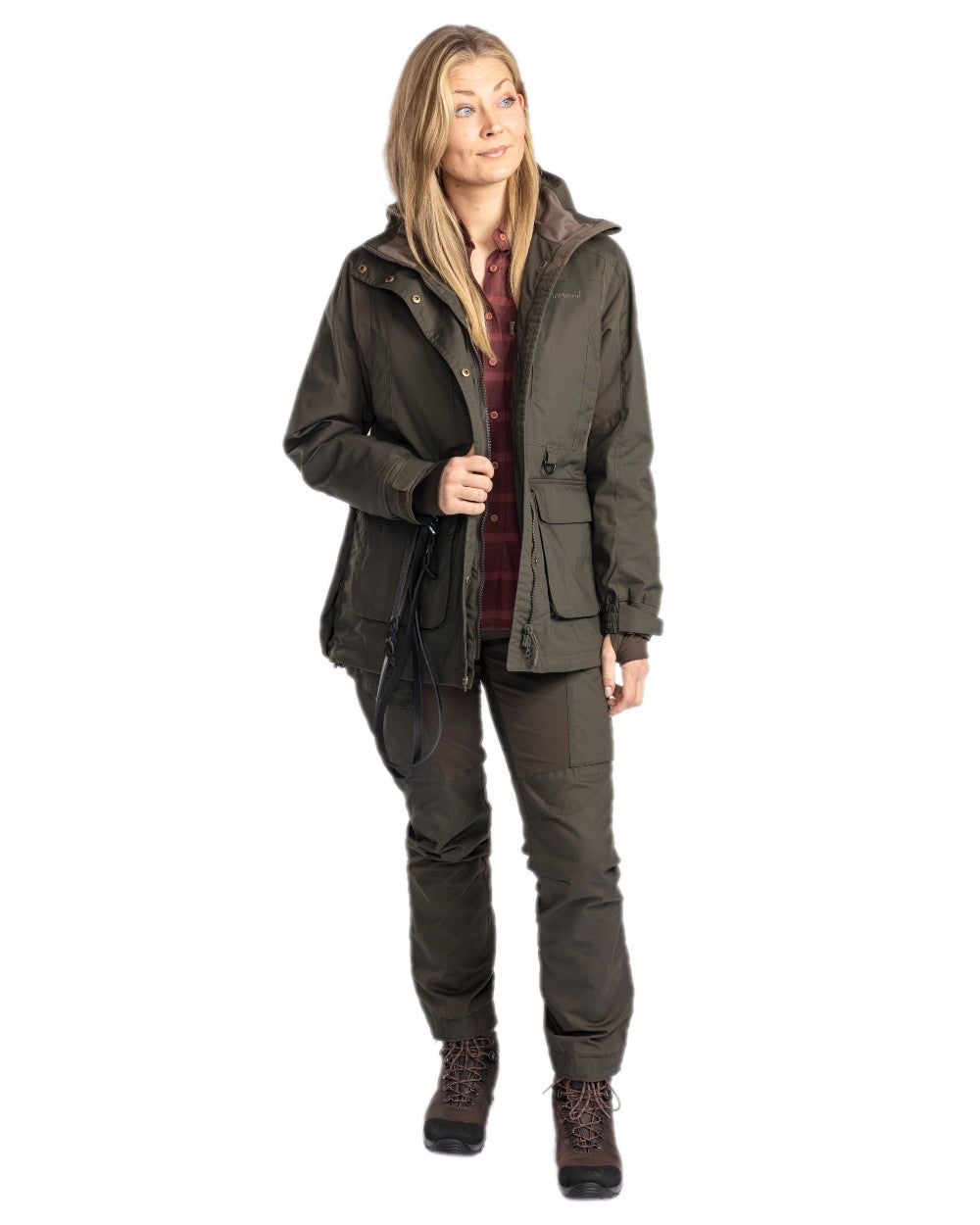 Moss Green Coloured Pinewood Womens Dog Sports Trainer Jacket on white background #colour_moss-green
