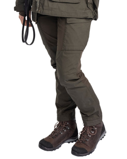 Moss Green Coloured Pinewood Womens Dog Sports Trainer Trousers on white background #colour_moss-green