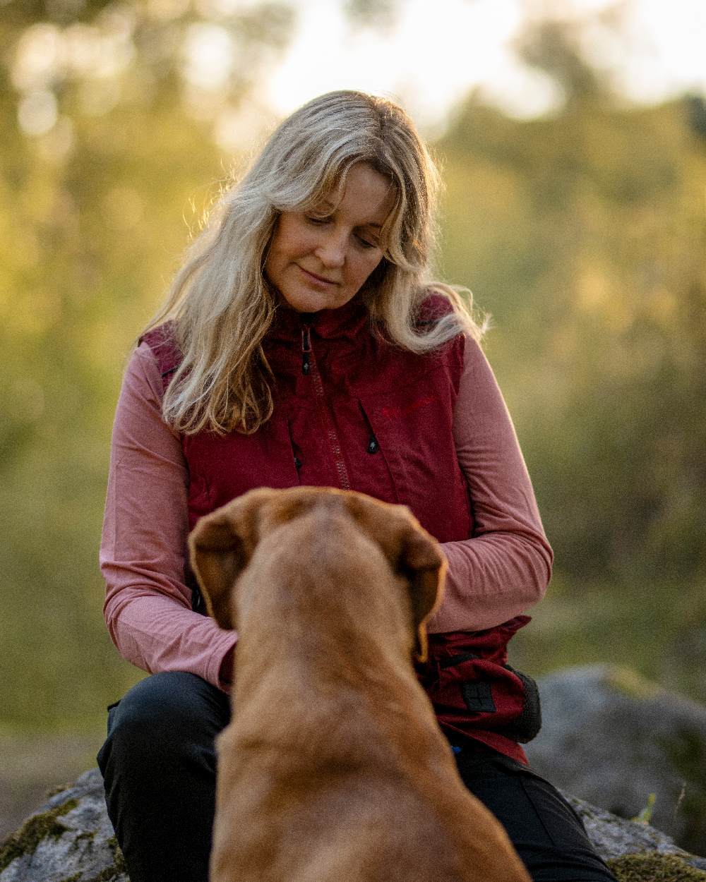 Dark Tomato Dark Red Coloured Pinewood Womens Dog Sports Trainer Vest on outdoor background #colour_dark-tomato-dark-red