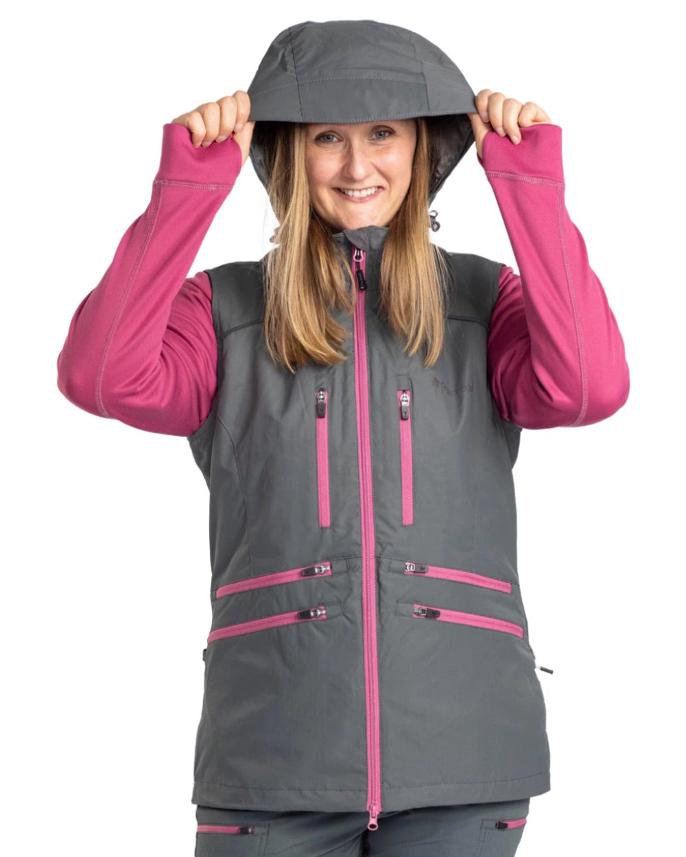 Urban Grey coloured Pinewood Womens Dog Sports Windblocker Vest on white background #colour_urban-grey