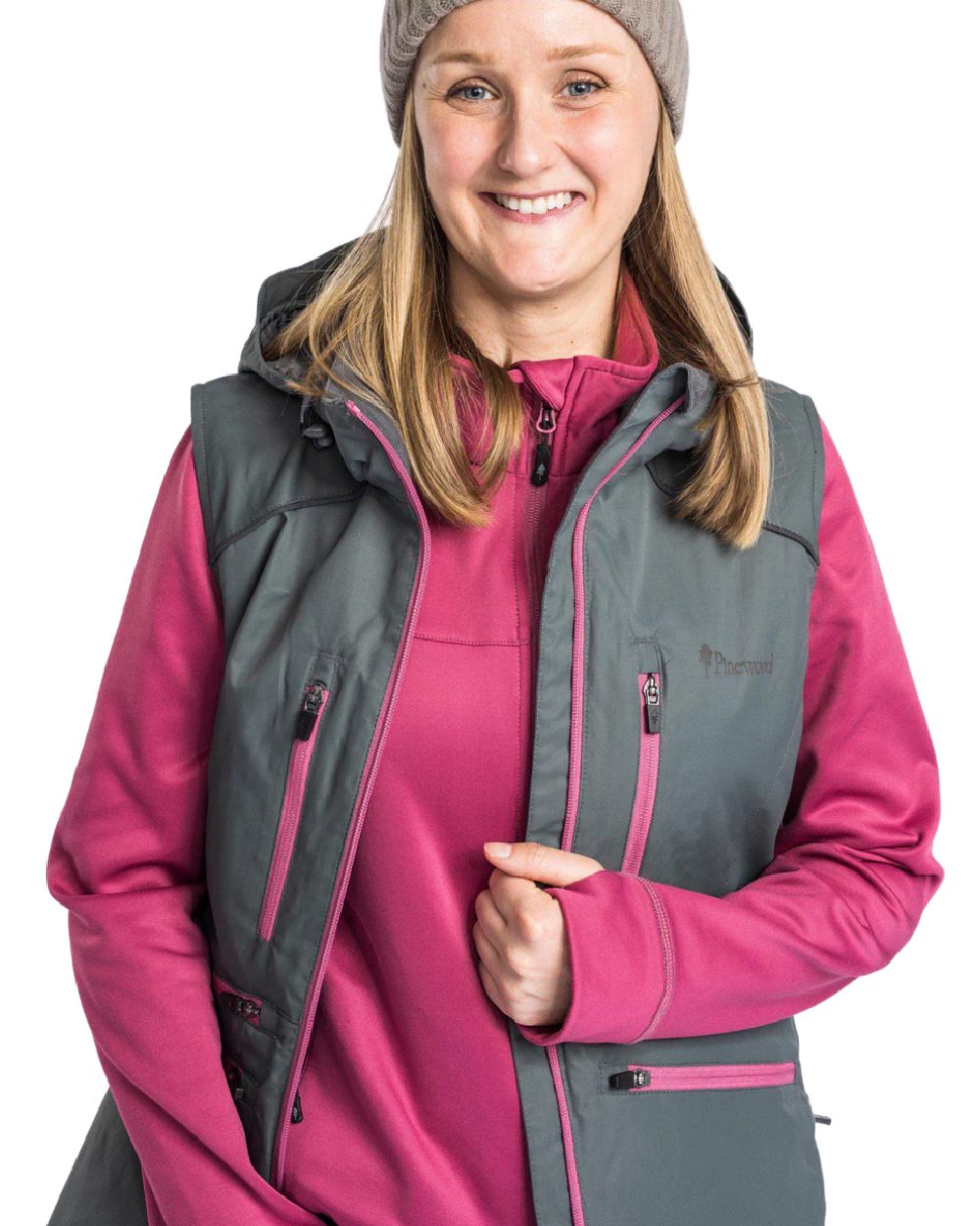 Urban Grey coloured Pinewood Womens Dog Sports Windblocker Vest on white background #colour_urban-grey