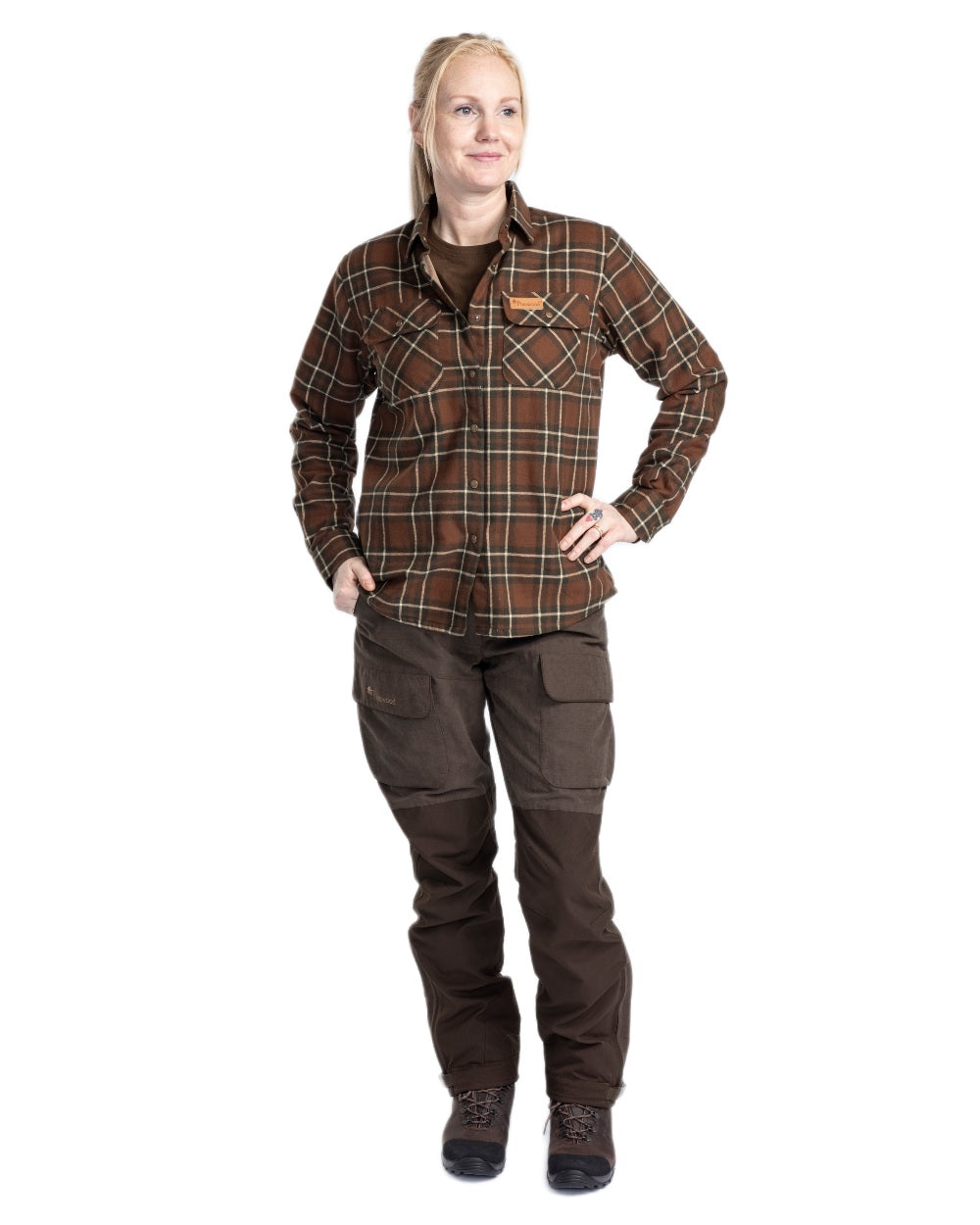 Nougat Beige coloured Pinewood Womens Douglas Shirt on white background #colour_nougat-beige