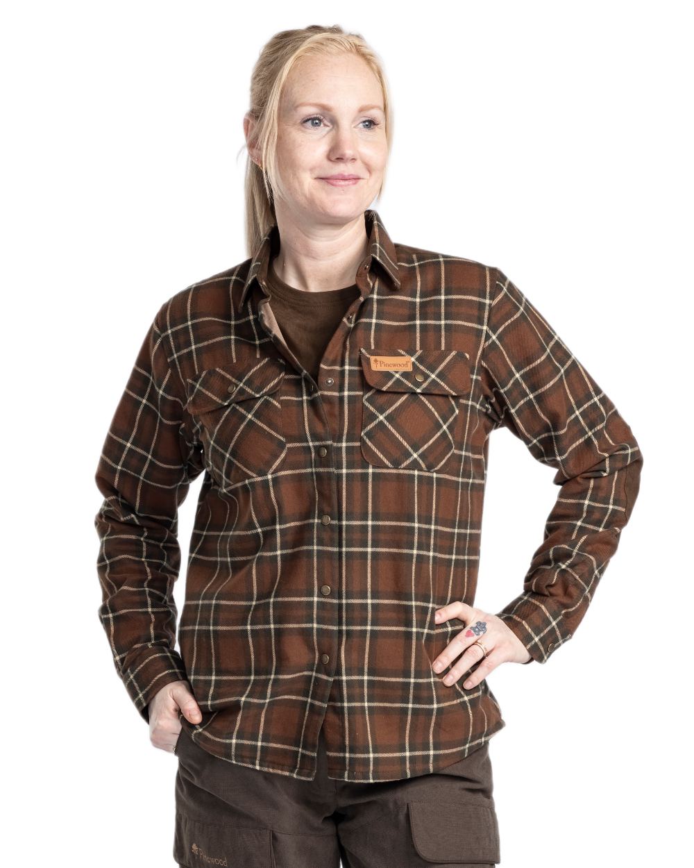Nougat Beige coloured Pinewood Womens Douglas Shirt on white background #colour_nougat-beige