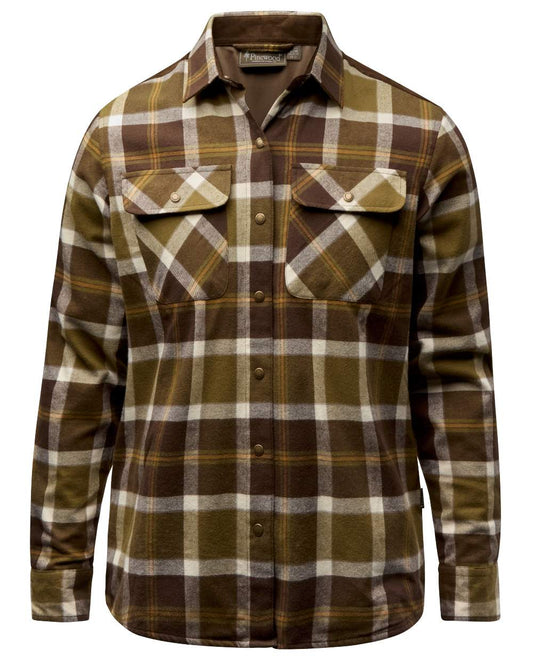 Olive Green Cream White coloured Pinewood Womens Douglas Shirt on white background #colour_olive-green-cream-white