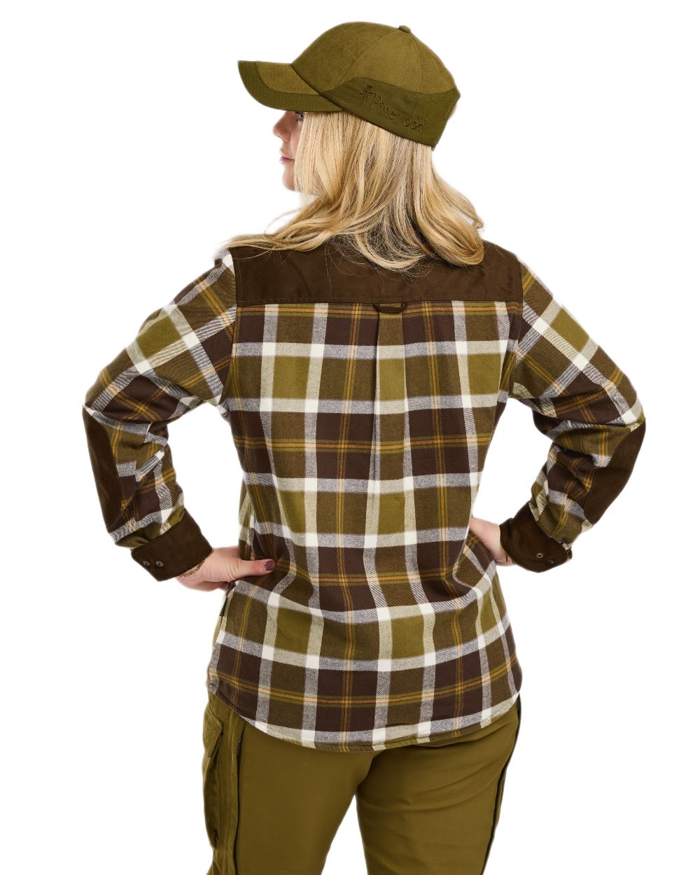 Olive Green Cream White coloured Pinewood Womens Douglas Shirt on white background #colour_olive-green-cream-white