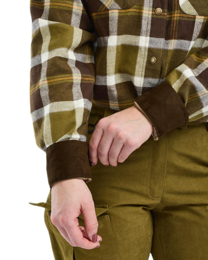 Olive Green Cream White coloured Pinewood Womens Douglas Shirt on white background #colour_olive-green-cream-white
