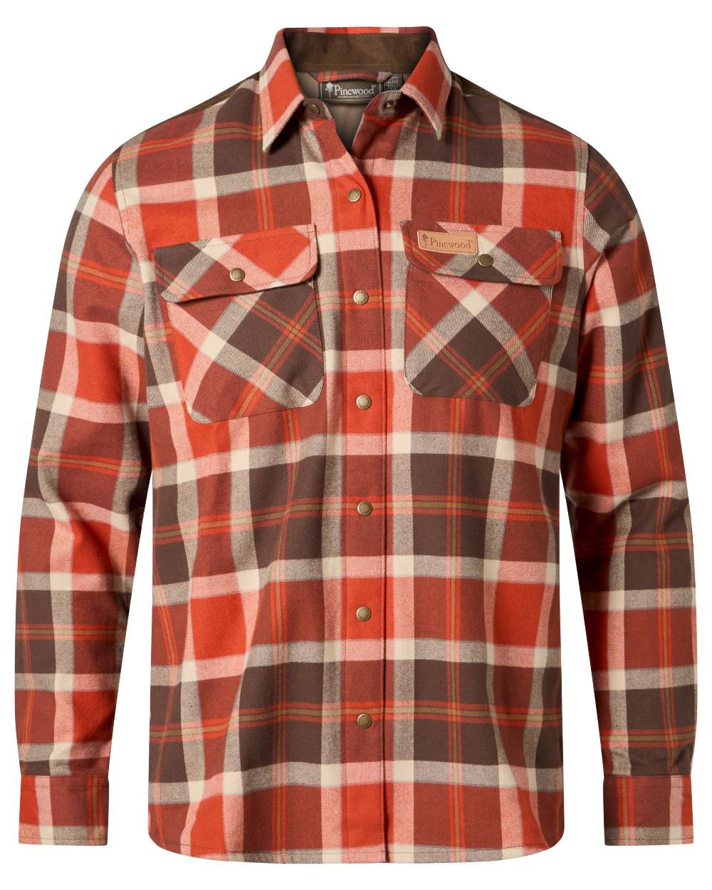 Orange Clay Dark Brown coloured Pinewood Womens Douglas Shirt on white background #colour_orange-clay-dark-brown