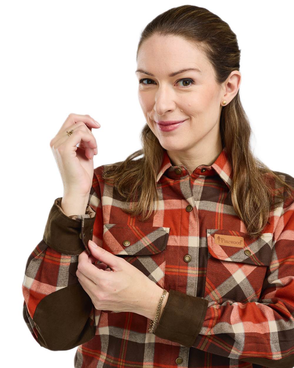 Orange Clay Dark Brown coloured Pinewood Womens Douglas Shirt on white background #colour_orange-clay-dark-brown